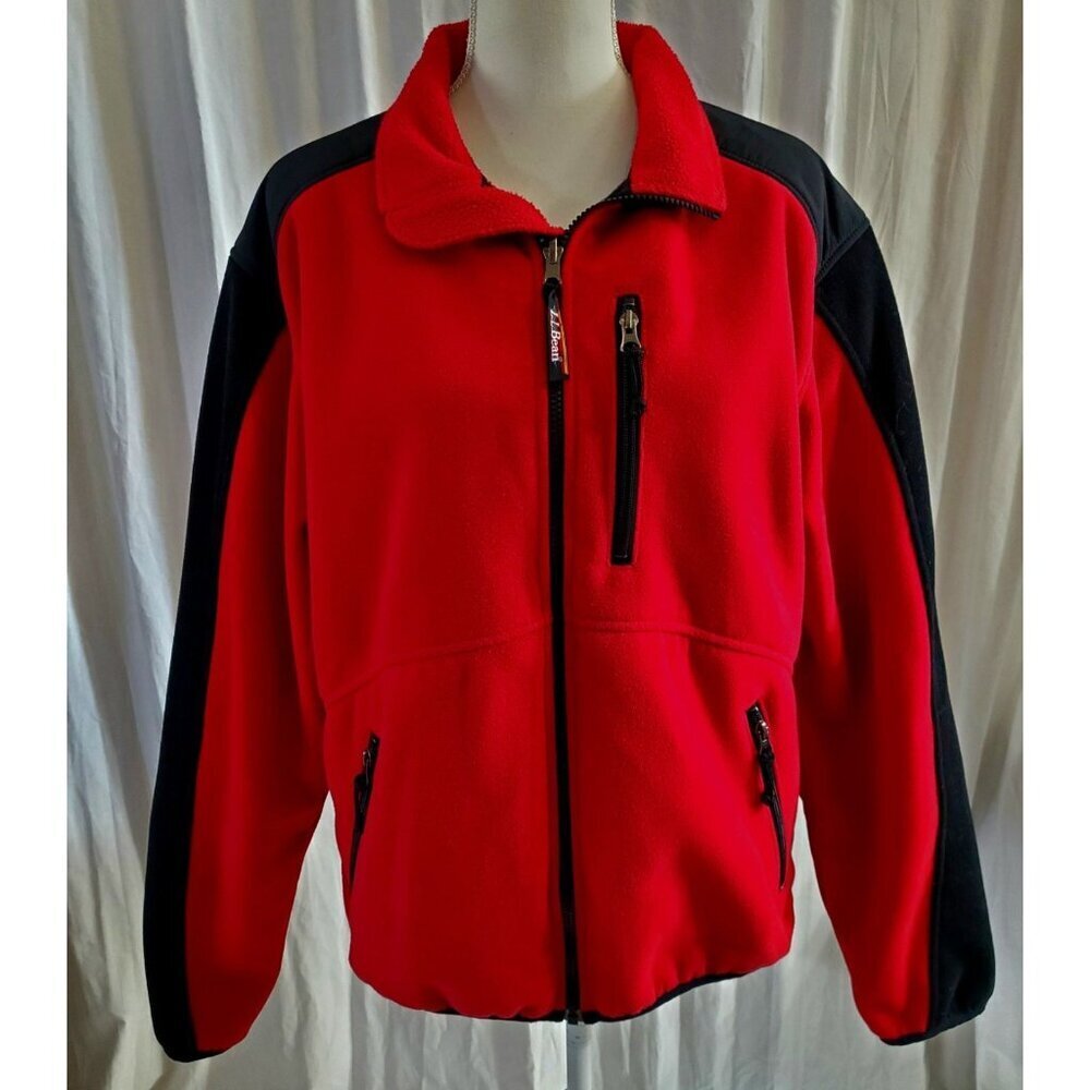 Vtg LL Bean Polartec Wind Pro Fleece Jacket USA Made Red & Black Full Zip Mens L